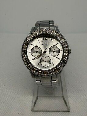 Relic Fossil Sophia Ladies Silver Stainless Steel Crystal Bezel Watch ZR15739
